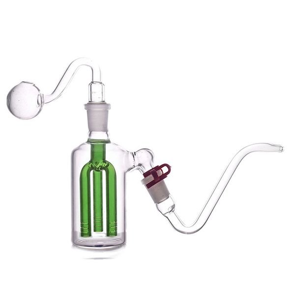 Glass Ash Catcher 14mm Arm Percolator Ashcatcher Bong Recycler Bubbler Water Pipe with J-Hook Adapters Keck Clips and Glass Oil Burner Pipe