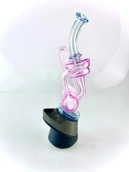 Glass smoking tube peak&Kata top with pink and white lines, atomic stardust added 1 opal on inline perc, welcome to order