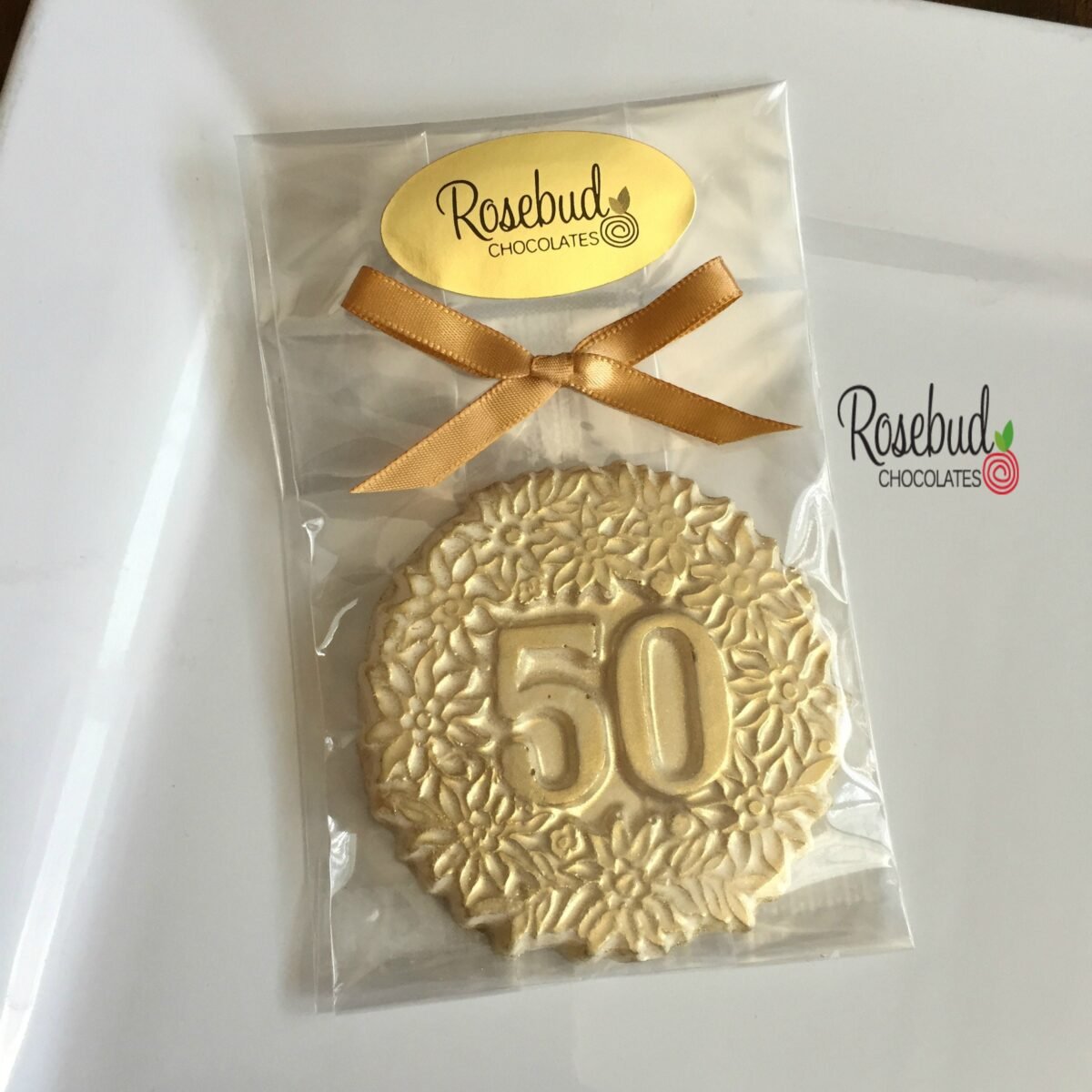 Gold Dusted Chocolate 50Th Birthday Party Favors - Floral Design | 12 Ct