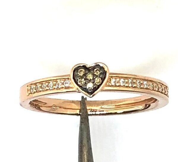 Gorgeous Rose Gold Plated 6 - Chocolate Diamond .02 Ct Tw & Cz Ring 925 Sterling Silver. Brown Diamonds Are Genuine, White Stones Are Cz