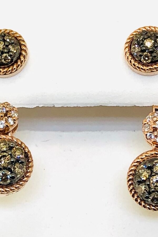 Gorgeous Rose Gold Plated Enhacer Earring Chocolate Diamond .40 Ct Tw & Cz Brown Diamonds Are Genuine, White Stones Are Cz