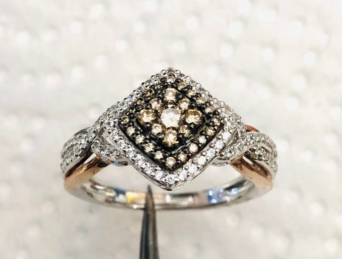 Gorgeous Two Tone Genuine 29 - Chocolate Diamond .26 Ct Tw Cz Ring 925 Sterling Silver. Brown Diamonds Are, White Stones Are Cz