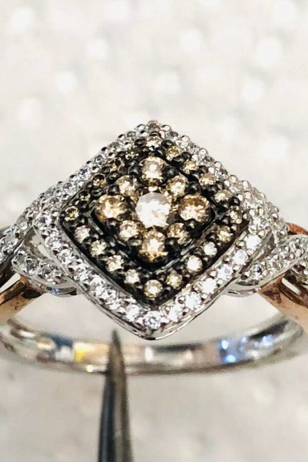 Gorgeous Two Tone Genuine 29 - Chocolate Diamond .26 Ct Tw Cz Ring 925 Sterling Silver. Brown Diamonds Are, White Stones Are Cz
