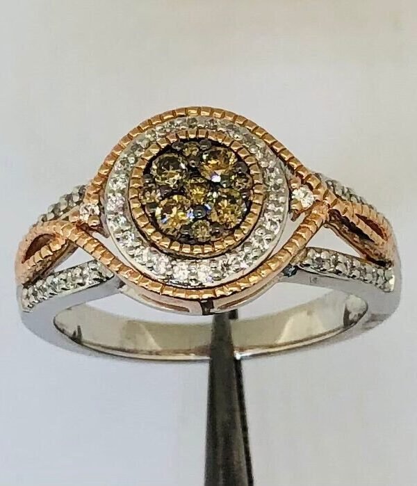 Gorgeous Two Tone Genuine 9 - Chocolate Diamond .20 Ct Tw Cz Ring 925 Sterling Silver. Brown Diamonds Are White Stones Are Cz