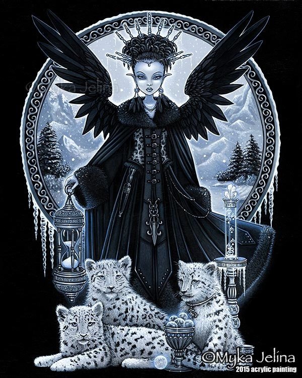 Gothic Winter Snow Leopards Fairy Queen Wynter Angel Signed Print