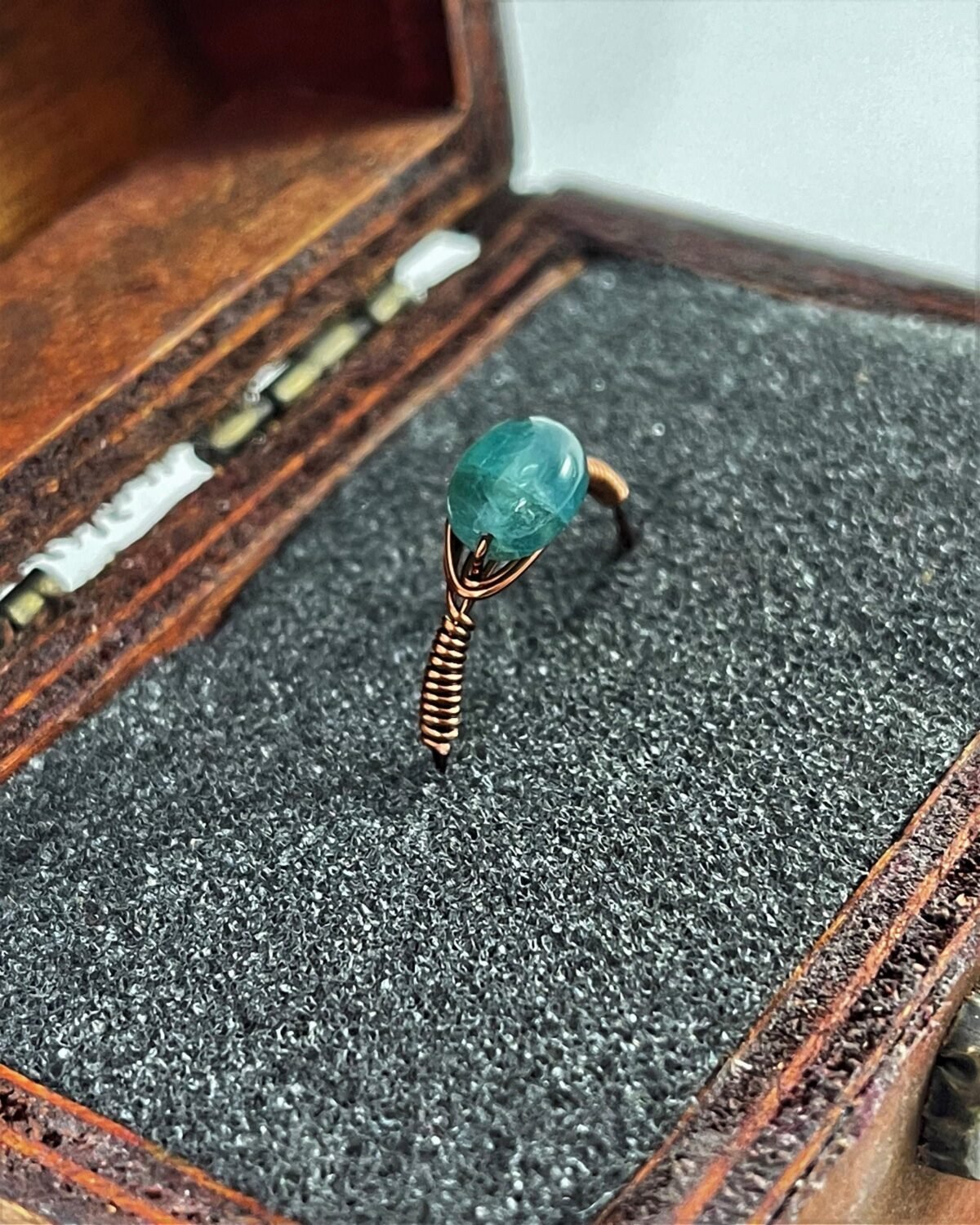 Grandidierite Wire Wrapped Pebble Ring, Handmade Jewelry