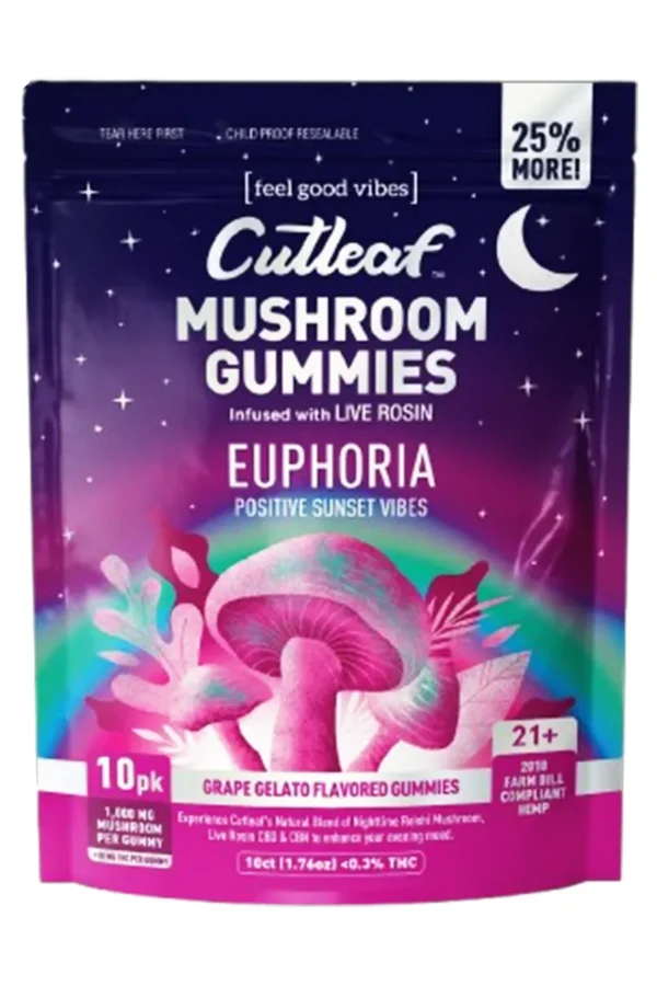 Grape Gelato Cutleaf Euphoria Mushroom Gummies 1000mg 10ct