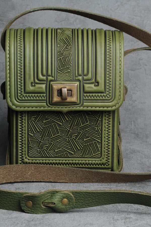 Green Leather Small Messenger Bag Handmade Shoulder Bag For Men