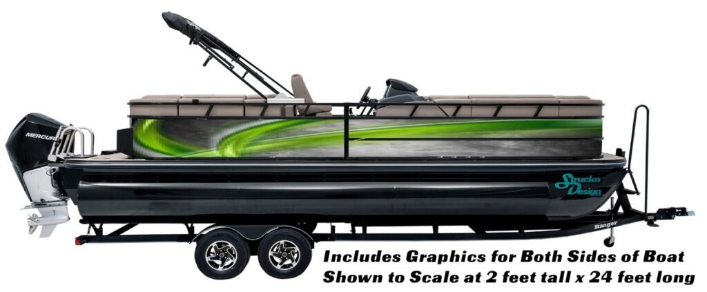 Green Lines Gray Grunge Graphic Kit Decal Fishing Boat Wrap Vinyl Pontoon Wrapping Cast Various Sizes Diy Wrapping