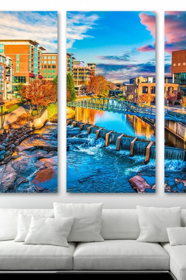 Greenville City South Carolina Canvas Print Large Wall Art. Sc, USA Townscape Scenic Print - Giclee Home Decor, Wall Interior Design