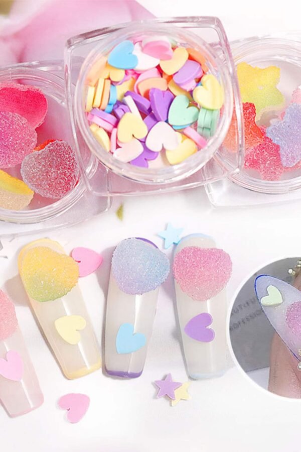 Gummy Bear Nails | 4 Boxes Faux Hearts Stars Sprinkles Candy Cabochons Slime Beads Jewelry Making Kid's Craft Mixed Color