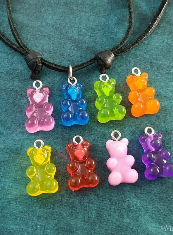 Gummy Bear Necklace Gummi Jewelry Candy Charm Black Leather Pendant Mens Boyfriend