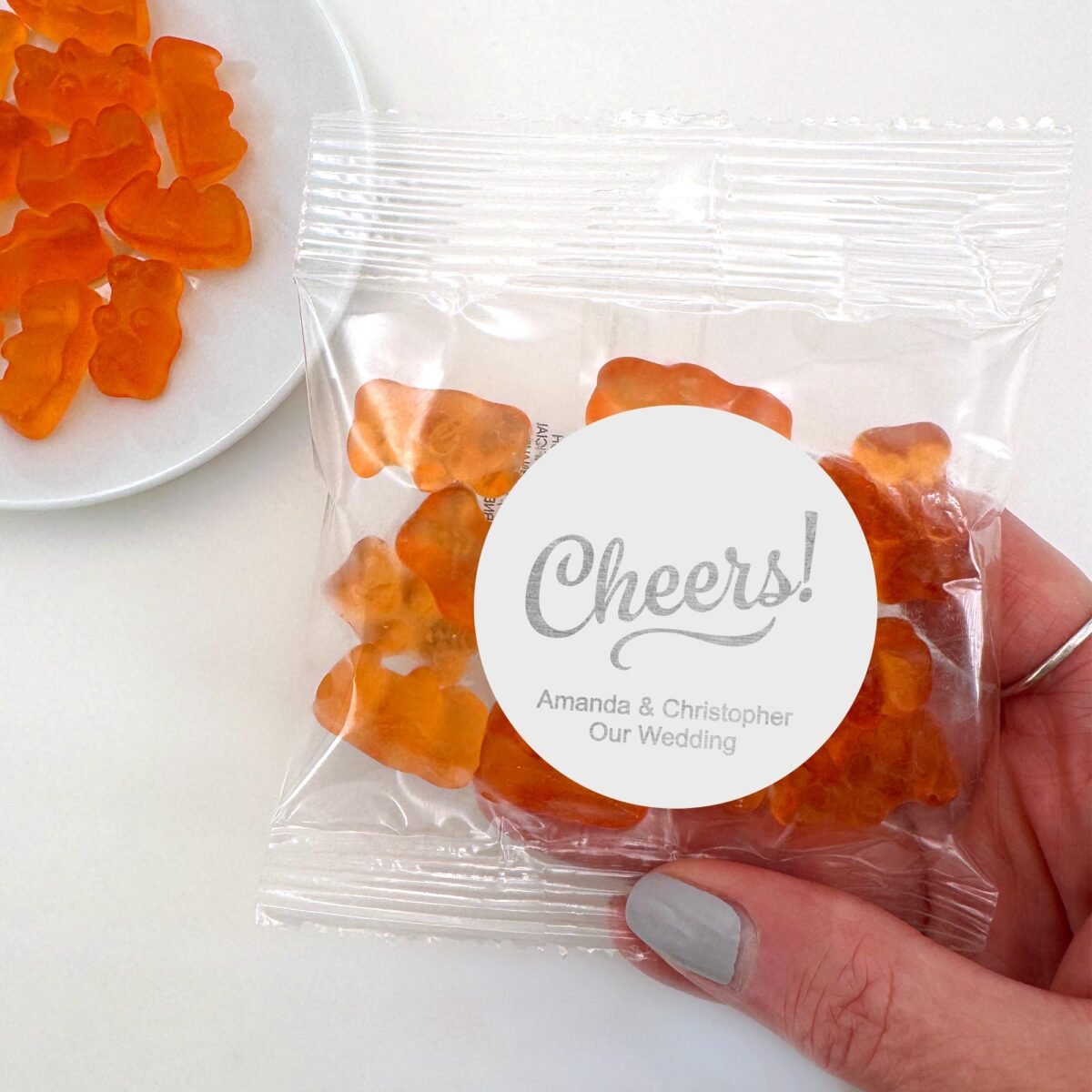 Gummy Bear Wedding Favors, Personalized Silver Foil, Gold Rose Bridal Shower Favors -Set Of 20