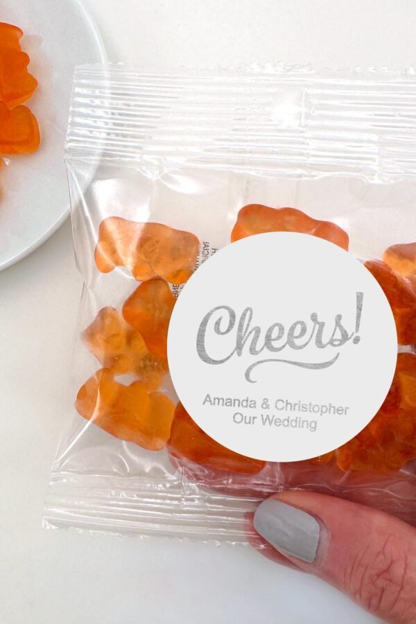 Gummy Bear Wedding Favors, Personalized Silver Foil, Gold Rose Bridal Shower Favors -Set Of 20