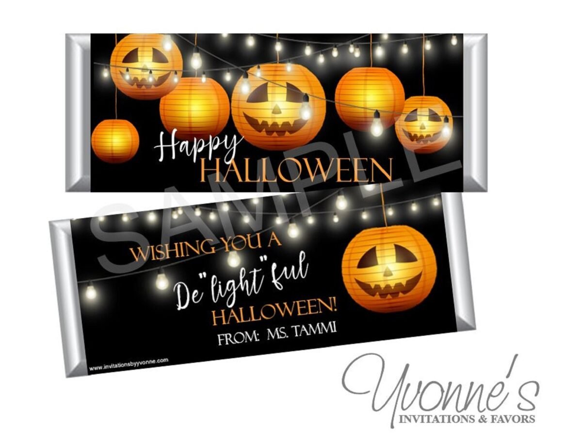 Halloween Candy Bar Wrappers For Chocolate Bars-Halloween Party Favors-Rustic Lights Pumpkin Lanterns School, Class, Office, Teacher