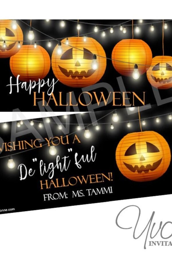 Halloween Candy Bar Wrappers For Chocolate Bars-Halloween Party Favors-Rustic Lights Pumpkin Lanterns School, Class, Office, Teacher