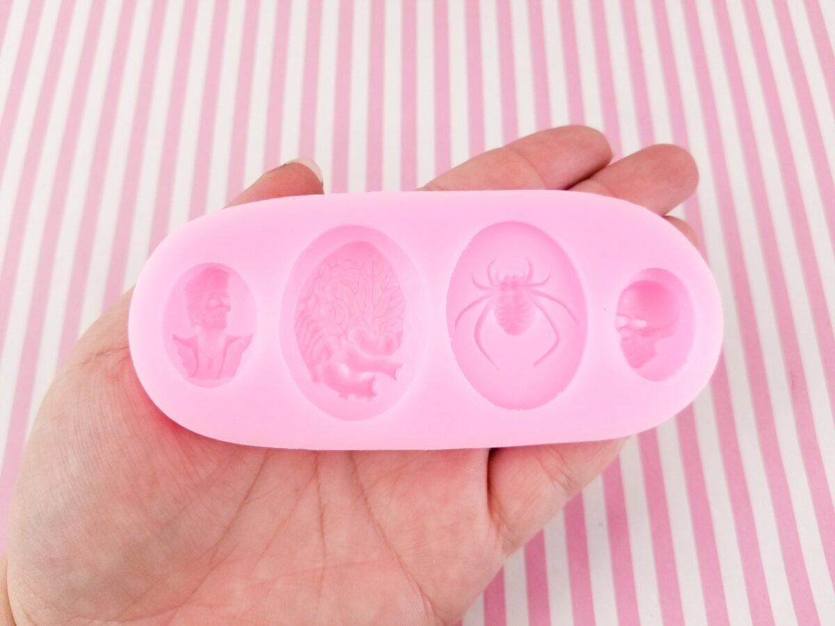 Halloween Oval Cameo Cabochon Silicone Mold, Spider, Skull, Heart, Skeleton Moulds, Clay, Resin Etc, Q101A