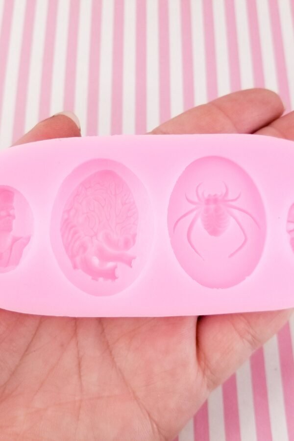 Halloween Oval Cameo Cabochon Silicone Mold, Spider, Skull, Heart, Skeleton Moulds, Clay, Resin Etc, Q101A