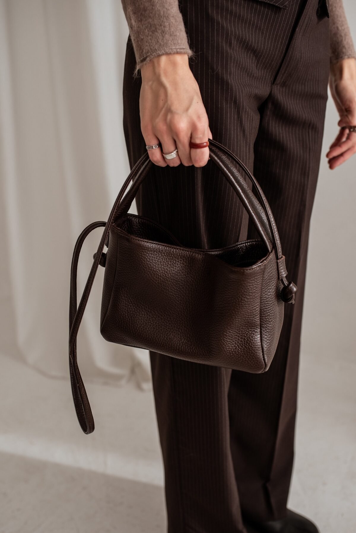Handmade Chocolate Brown Leather Handbag Minimalist Fanny Pack