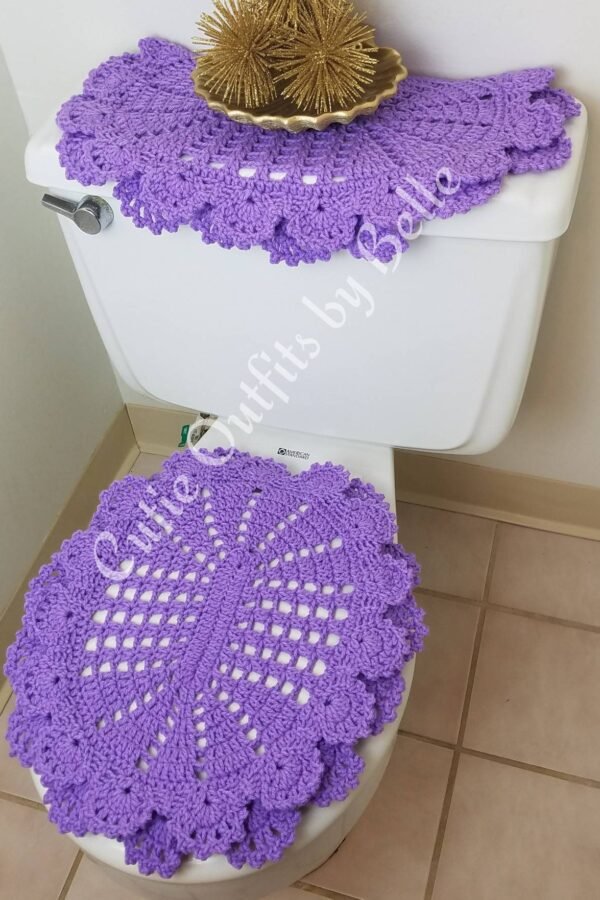 Handmade Crochet Toilet Cover Set Lilac Bathroom Decor