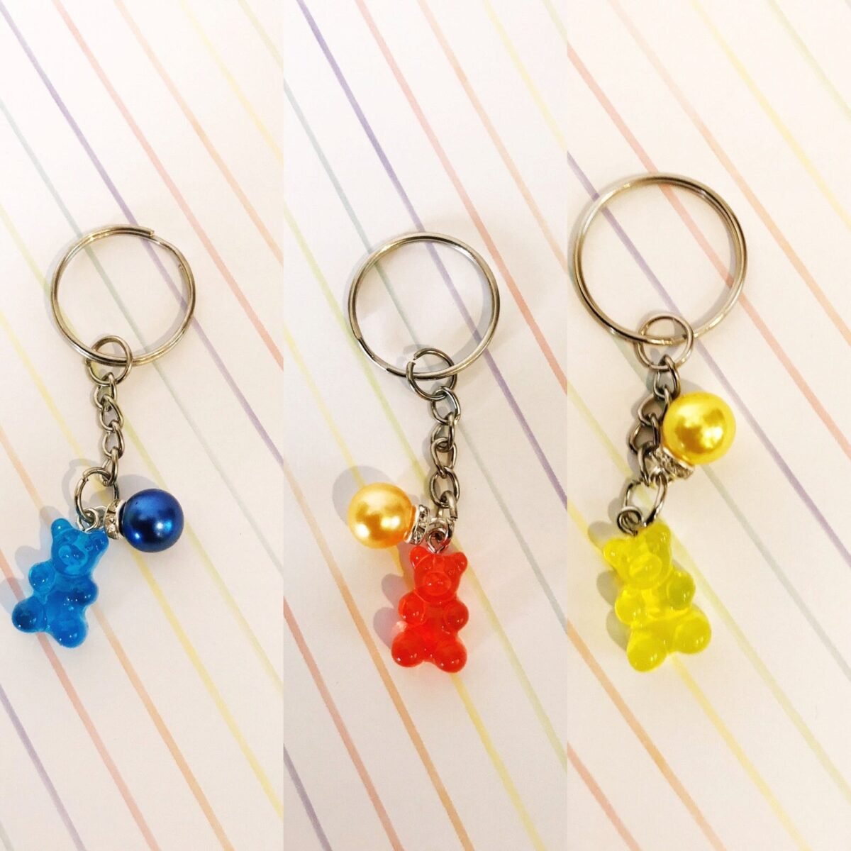 Handmade Gummy Bear Keychain Faux Pearl Candy Charm