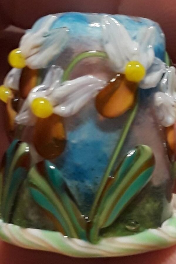 Handmade Lampwork Glass Thimble -Peach Orchids - Sra S105