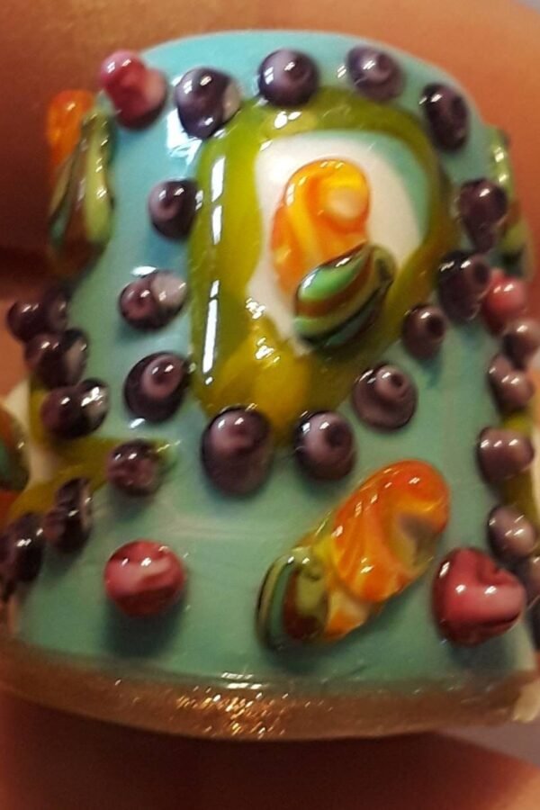 Handmade Lampwork Glass Thimble -Turquoise Paisley - Sra S105