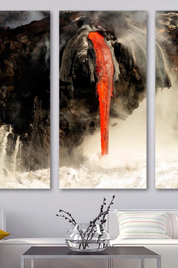Hawaii Lava Waterfall Wall Art Canvas Print. Flowing Into Ocean, Kilauea Nature - Giclee Home Decor, Interior Design