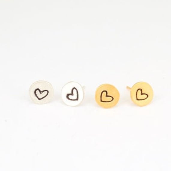 Heart Earrings, Little Love Studs, Eco-Friendly Silver. Handcrafted By Chocolate & Steel