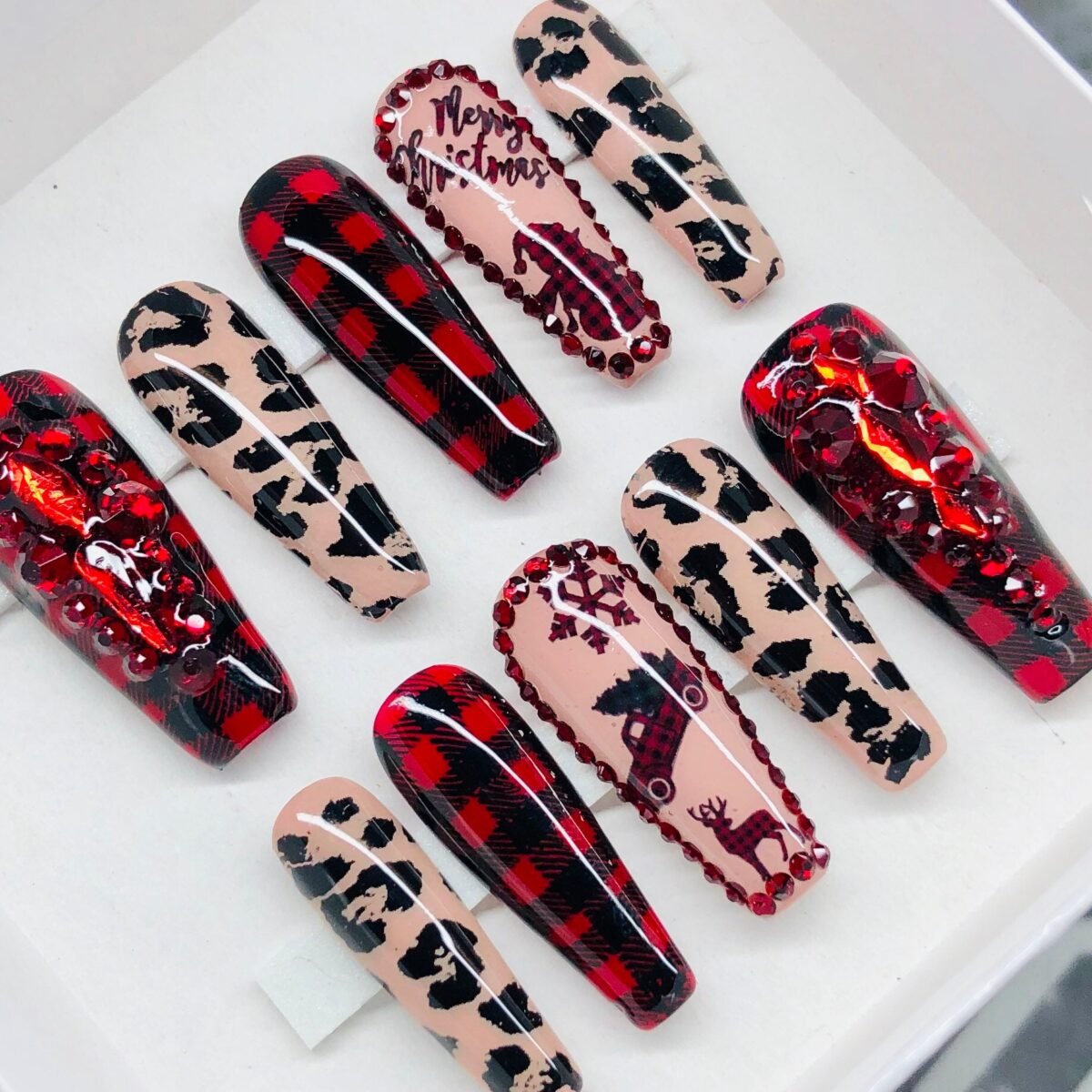 Holiday Glam Long Ballerina Gel Press On Nails