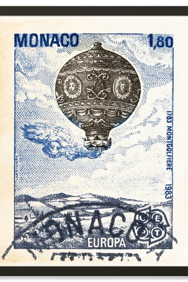 Hot Air Ballon Art Print, Europe Prints, Vintage Travel Poster, Aviation Print, Monaco, European Art, Boho Wall Decor