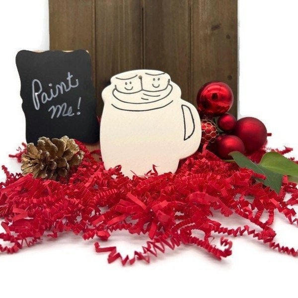Hot Chocolate Ornament, Diy Christmas Craft Project, Unpainted Ceramic Bisque Blank, Pottery Painting in The Lines