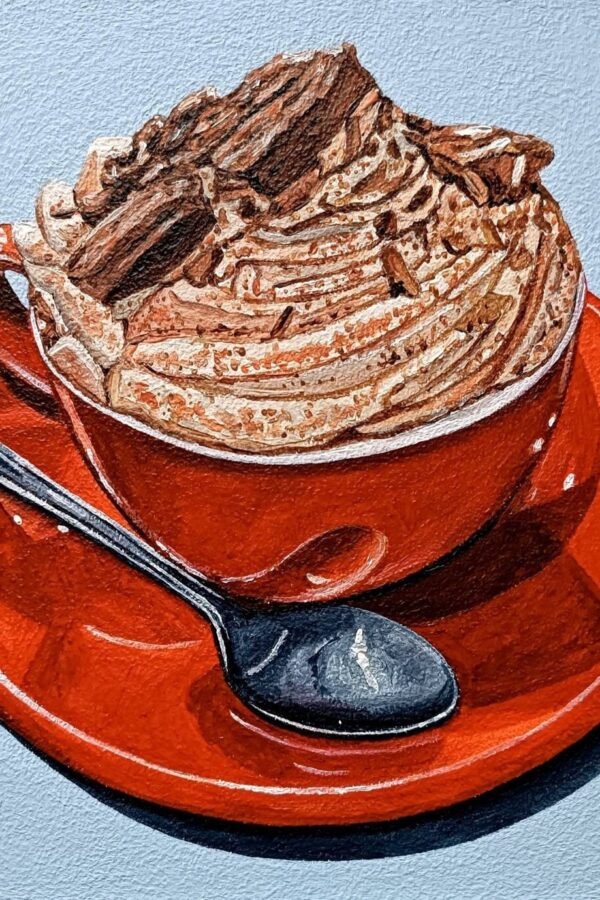 Hot Chocolate Painting, Rdd Cup Original Still Life Kitchen Art, Cacao, 8x8 Inches Canvas, Winter