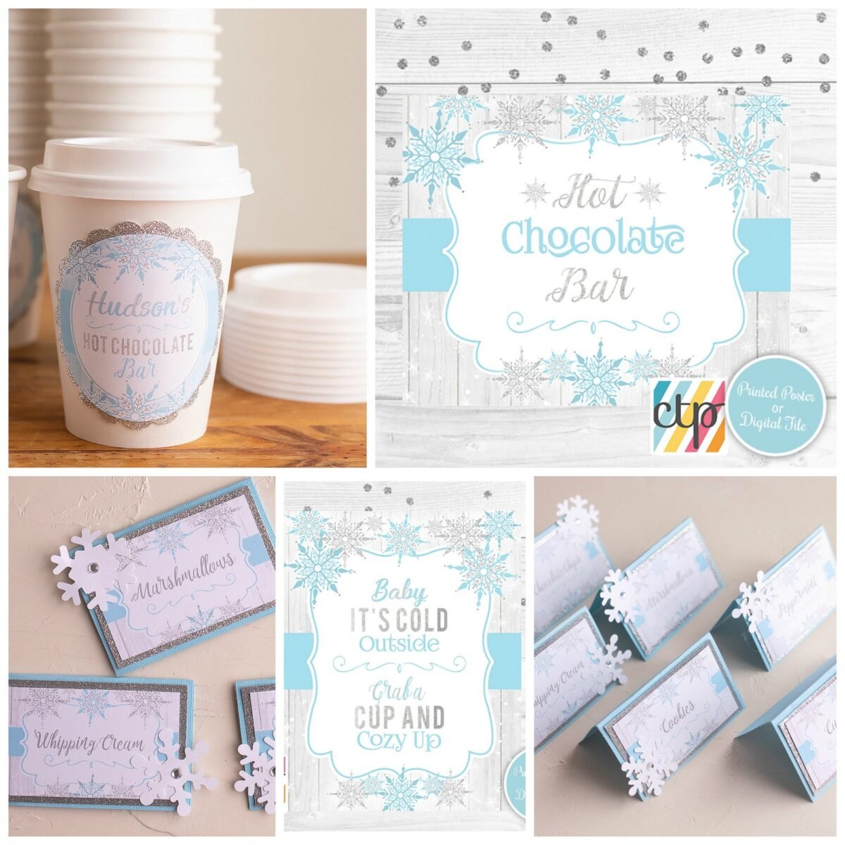 Hot Cocoa Bar Kit, Boy Winter Onederland, Wonderland, Cups, Chocolate Bar, Labels