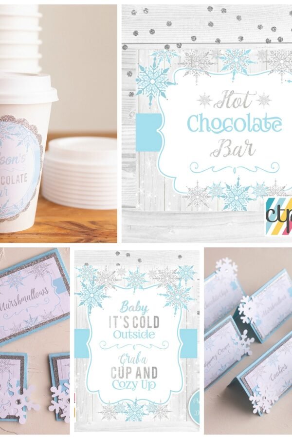 Hot Cocoa Bar Kit, Boy Winter Onederland, Wonderland, Cups, Chocolate Bar, Labels