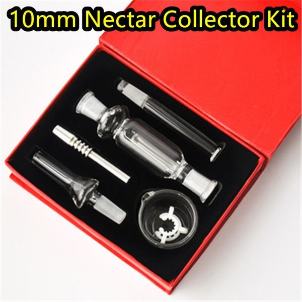 Hot Mini glass Collector Kit 10mm glass Dab Straw Oil Rigs Set for Water Pipe with Stainless Steel Tip wax container