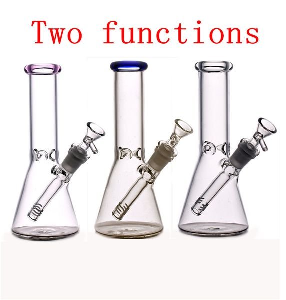 Hot sale Glass beaker bong colorful lip dab oil rigs glass recycler bongs bubbler Hookah water pipe with glass oil burner pipe and downstem