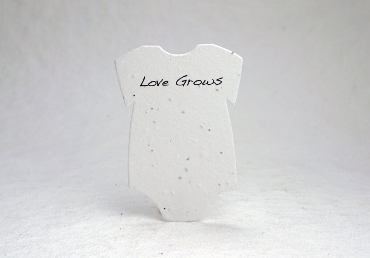 Infant Bodysuit Shape Love Grows Seed Paper 3" X 2" Wildflower Cotton #10S For Baby Showers Set Of 12