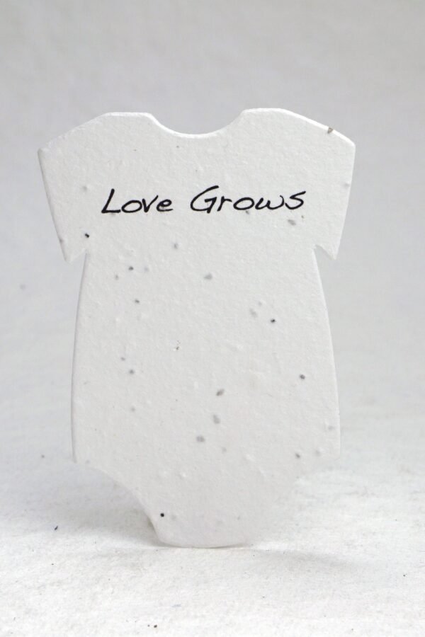 Infant Bodysuit Shape Love Grows Seed Paper 3" X 2" Wildflower Cotton #10S For Baby Showers Set Of 12