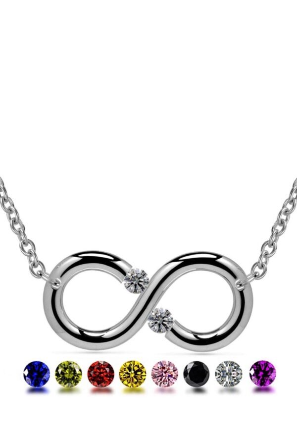 Infinity Horizontal Necklace With Tension Set Gemstone in Stainless Steel By Taormina Jewelry