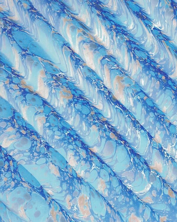Italy Hand Marbled Paper Spanish Wave Pattern in Blues ~ Berretti Arts Italian Ipmb-Swmr-60W