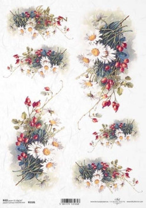 Itd Collection Chamomile & Rosehip Rice Paper Decoupage A4 For Diy Projects, Scrapbooking, Art Journals, Mixed Media, Collage R1101