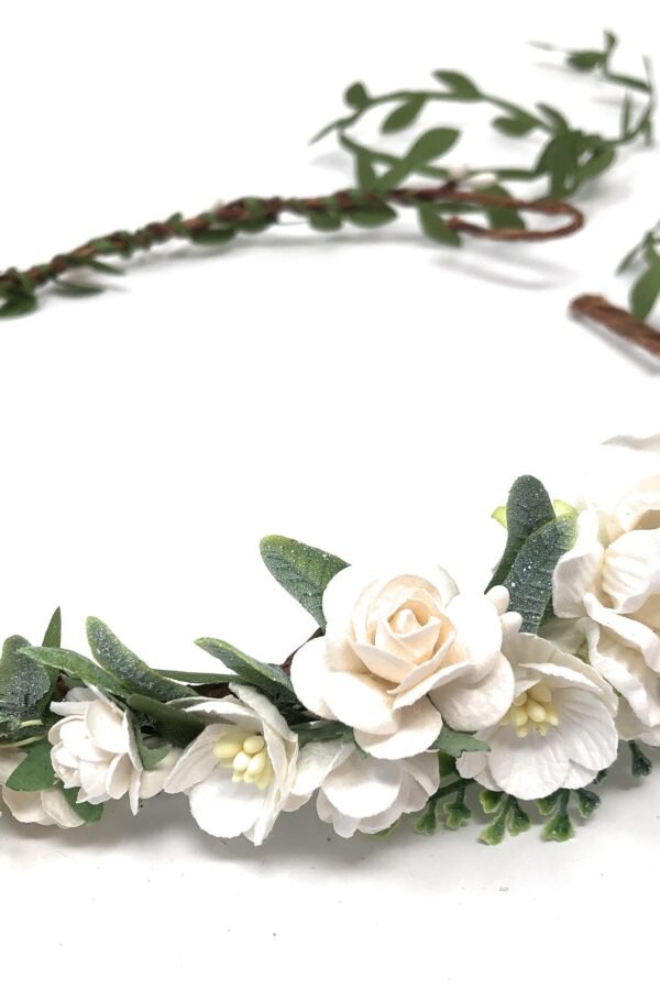 Ivory Flower Crown Bridal Floral Headband With Satin Ribbon