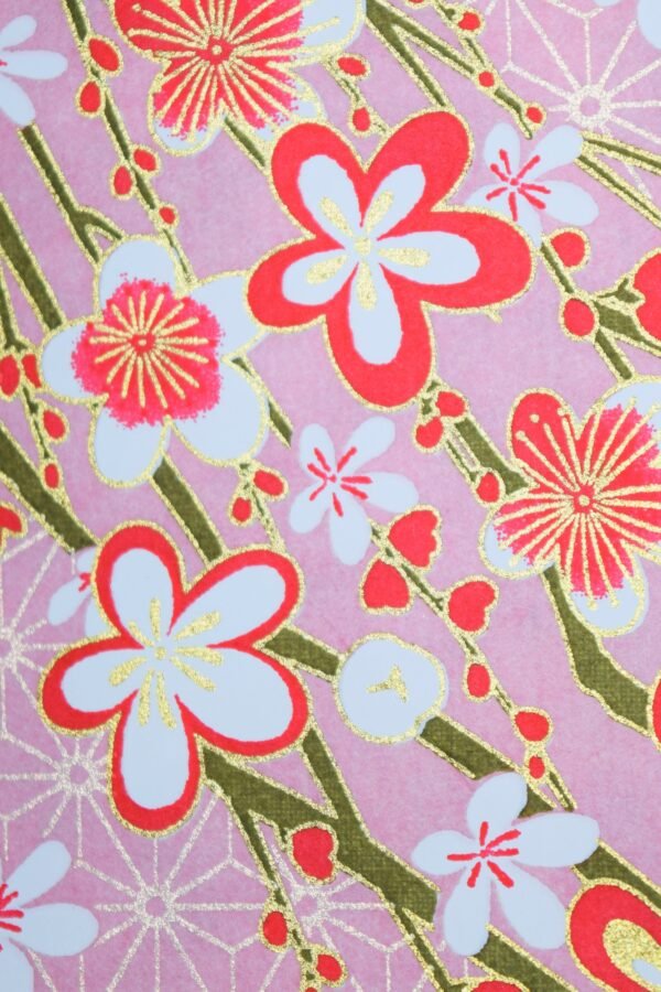 Japanese Chiyogami Paper Pink & Gold Floral Yuzen Paper | 2 Sheets