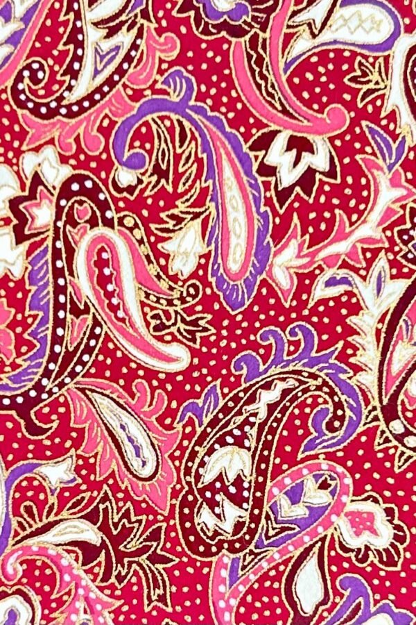 Japanese Chiyogami Paper Red Paisley With Gold Highlights | 5 X 4.25 Inch, Two Sheets
