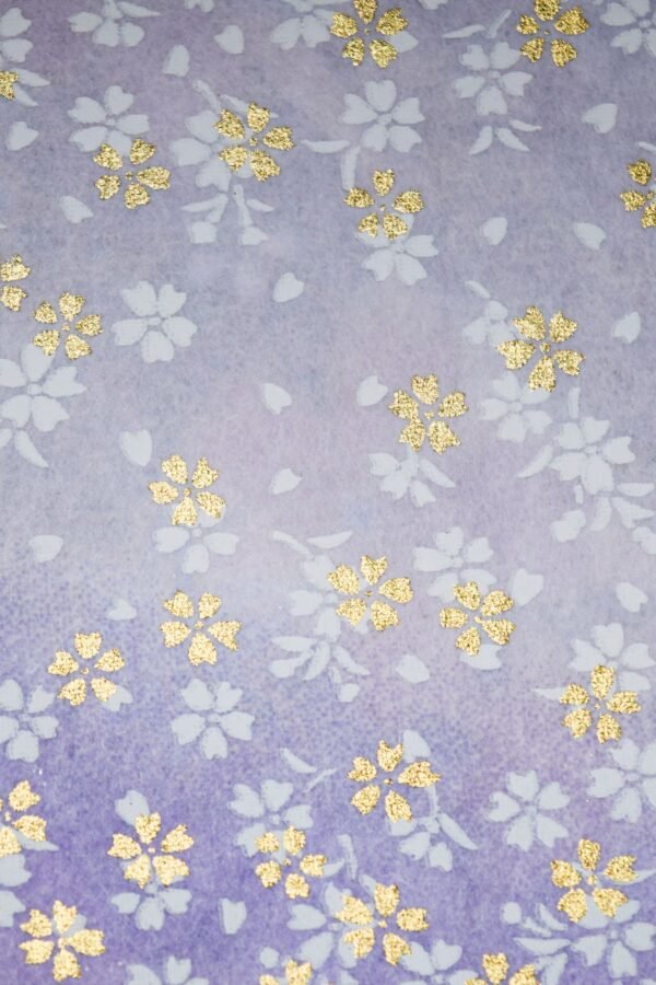 Japanese Gold Floral Chiyogami Paper Lavender Yuzen Origami | 2 Sheets