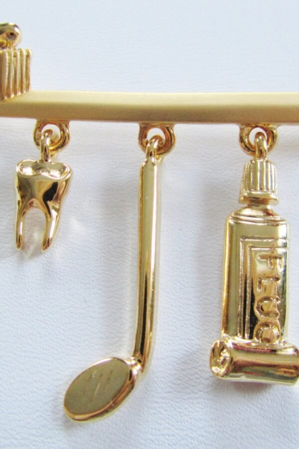 Jj Jonette Shiny & Matte Gold Pewter Dentist Toothbrush With Dangling Charms