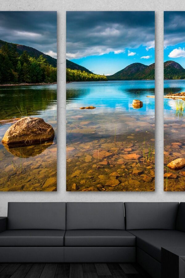 Jordan Pond Acadia National Park Landscape Wall Art Canvas Print. Scenic Nature Art Print 3 Piece - Giclee Home Wall Decor, Interior Design