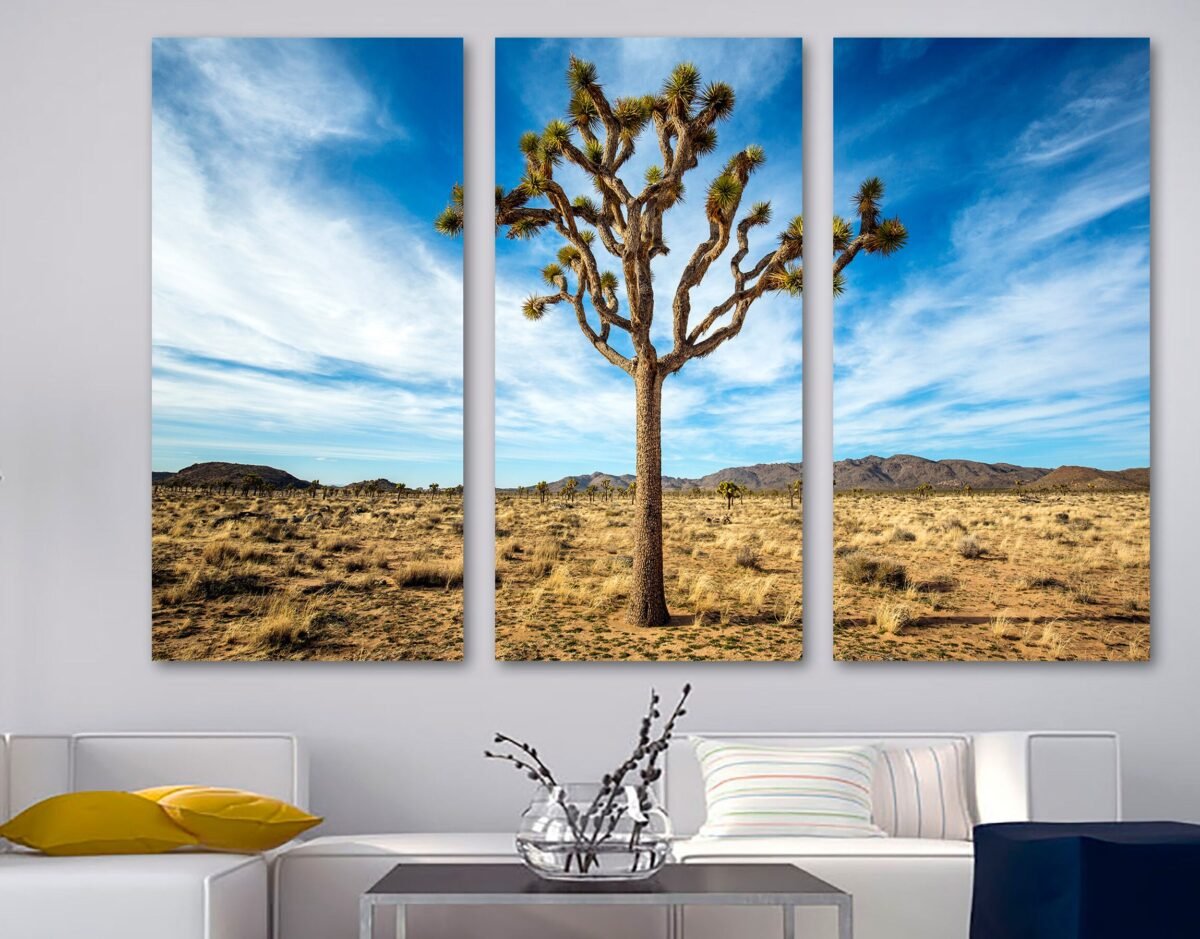 Joshua Tree Desert Wall Art National Park Canvas Print. Large Lonely & Blue Skies - Giclee Home Decor, Wall Interior Design