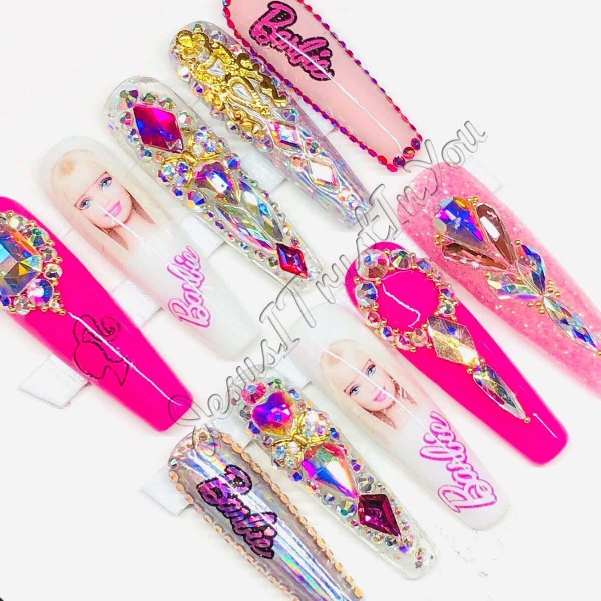 Just Pink - Xxl Ballerina Gel Press On Nails| Reusable Nails | Long Gifts For Her| Rhinestones Makartt Dnd Glue